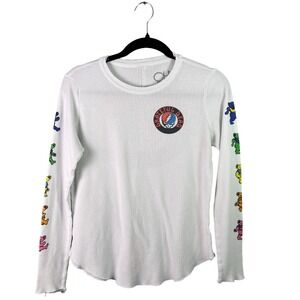 Chaser Grateful Dead Thermal Long Sleeve Shirt Womens M White Steal Your Face